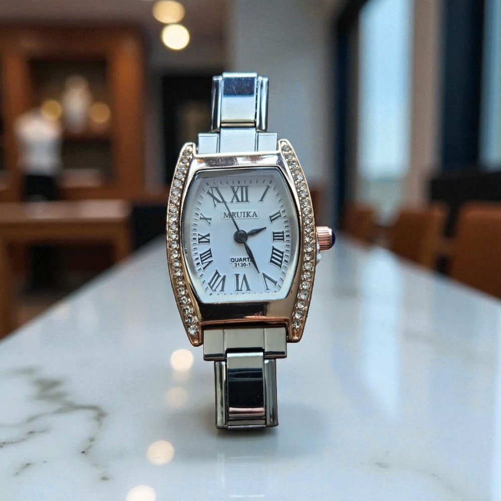 Italian Charm Bracelet‎ Silver/Rose W Rhinestones Quartz Watch Stainless Steel